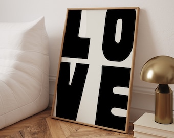 LOVE Typography Print: Modern Minimalist Black and White Poster