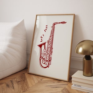 Minimalist Saxophone Jazz Music Poster: Trendy Wall Art Print