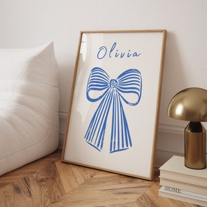 Personalisierter Name Kinderzimmer Poster, individueller Babyname, personalisierter Name Bogen Druck, adrette Aquarell Schleife, Mädchen Raum Kunst, individuelles Kinderzimmer Geschenk