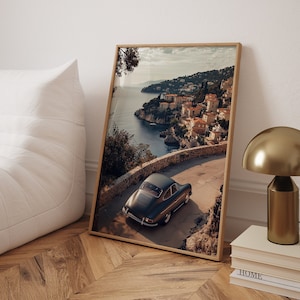 Vintage Coastal Wall Art Print, Amalfi Coast Print, Vintage Car Art, Italian Summer Vibes Wall Art, Out of Office Print, High Quality Print