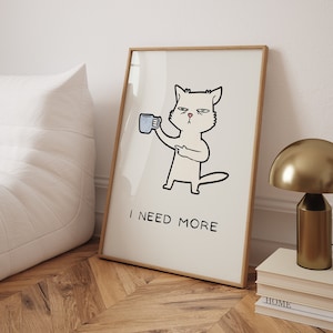 Funny Sleepy Cat Wall Art Print, Cute Cat Print, Funny Cat Print, Wall Art Print, Cat Parent Poster, Kitten Illustration, Cat People Gift