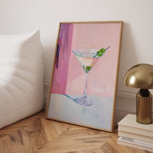 Martini Cocktail Bar Poster, Trendy Bar Cart Print, Minimalist Bar Art Print, Preppy Print, Aesthetic Apartment Wall Art, High Quality Print