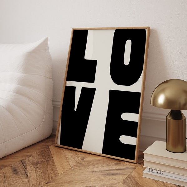 LOVE Typography Print: Modern Minimalist Black and White Poster