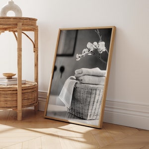 Laundry Room Decor, Towels in a Washing Basket, Laundry Room Print, Vintage Farmhouse Decor, Rustic Laundry Art, Wicker Basket Print