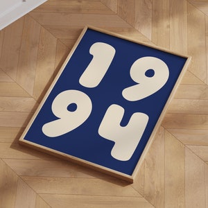 Póster de año personalizado, póster retro imprimible, número personalizado, impresión de año de nacimiento, regalo de cumpleaños personalizado, impresión de fecha personalizada