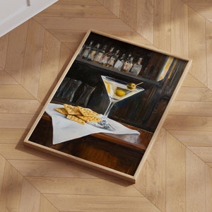 Impresión de martini y galletas: póster de cóctel, decoración de bar, arte de pared de cocina, póster de martini caprichoso, lindo y peculiar, marco opcional