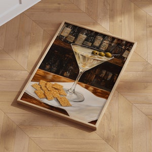 Impresión de martini y galletas: póster de cóctel, decoración de bar, arte de pared de cocina, póster de martini caprichoso, lindo y peculiar, marco opcional