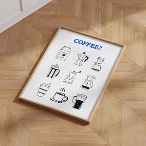 Retro Kaffee Poster, Kaffee Wandkunst, Hand gezeichneter Kaffee Poster Druck, Minimalistisches Kaffee Poster, Kaffeeliebhaber Wandkunst