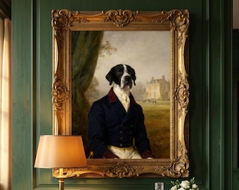 Custom Regency Pet Portrait from Photo, Royal Dog Painting, Aristocrat Cat Estate Artwork