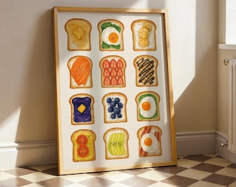 Watercolor Toast Art Print: Trendy Kitchen Foodie Wall Decor