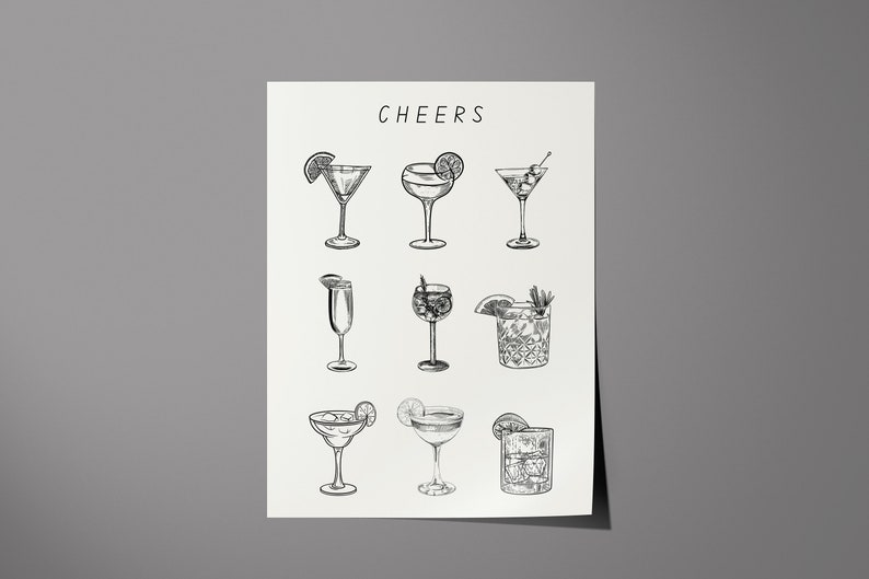 Cocktail Line Drawing Print: Minimalist Bar Cart Art - Etsy