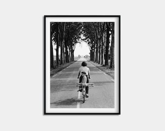 French Woman Bicycle Print, Provence Lavender Field Poster, Vintage Baguette Kitchen Wall Art