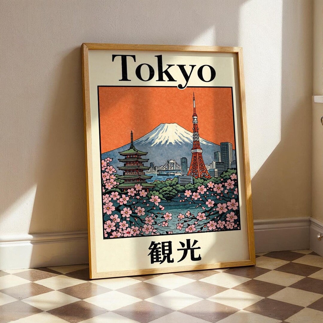 Tokyo Travel Poster Vintage Japanese Art Print Sakura Mount Fuji ...