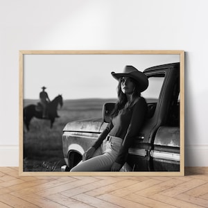 Western Cowboy Photography Print | Black and White Country Wall Art | Rustic Western Decor | Cowgirl Aesthetic Print | Vintage Rodeo Poster