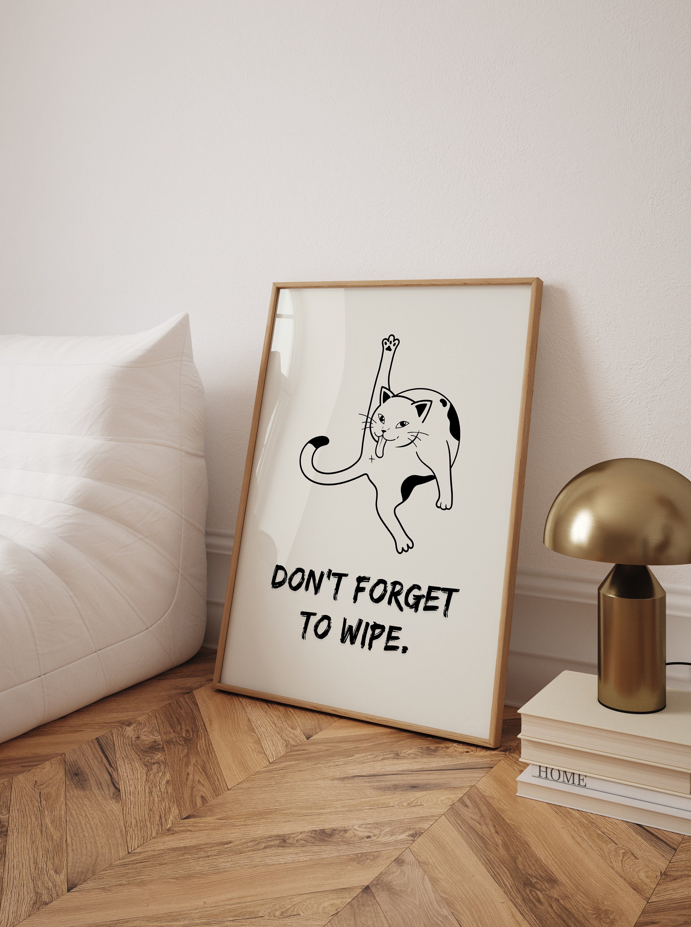 Don't Forget to Wipe Toilet Sign, Bathroom Cat Art Print, Funny