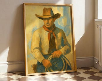 Impressão abstrata de cowboy – Arte de parede ocidental, decoração rústica do sudoeste