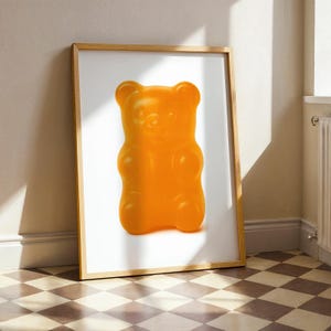 Orange Gummy Bear Wall Art, Original Candy-Themed Decor, Pop Art Print, Vibrant Playroom or Kitchen Poster, Minimalist Modern Art