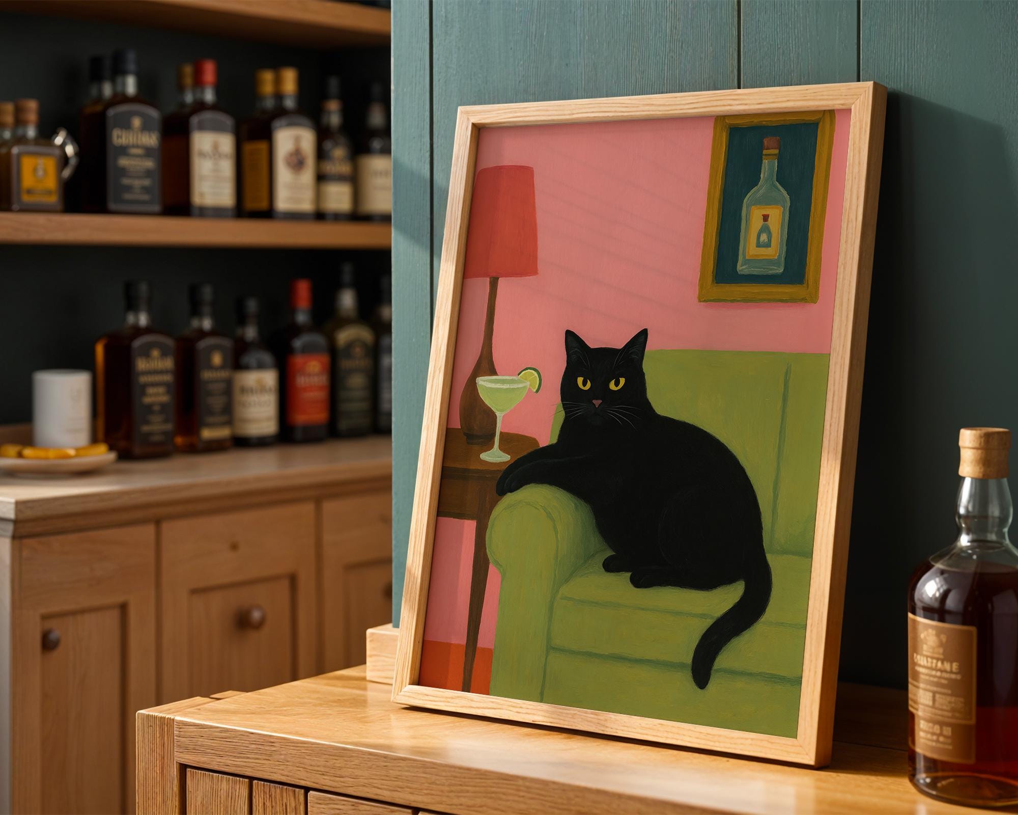 Black Cat Margarita Poster | Retro Cocktail Cat Wall Art | Funny Lounge ...
