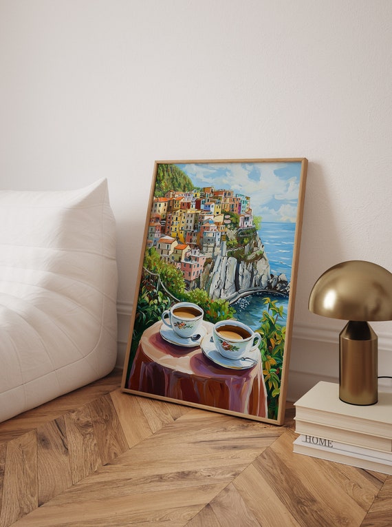 Italian Espresso Art Print, Amalfi Coast Positano Poster, Coffee Lover Gift, Espresso Wall Art, Trendy Kitchen Wall Art, Kitchen Poster Art