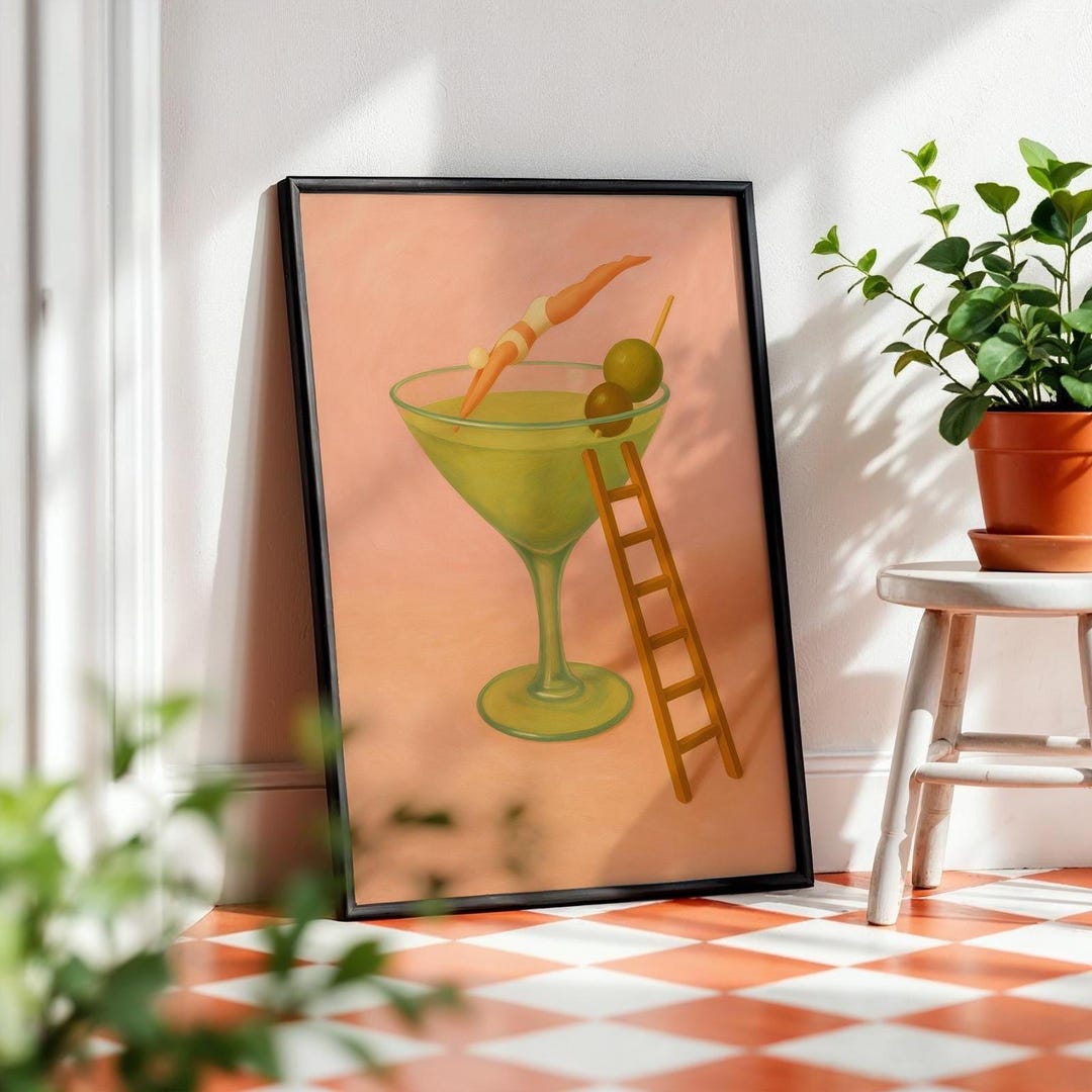 Pink Martini Art Print: Whimsical Diver Retro Bar Decor - Etsy
