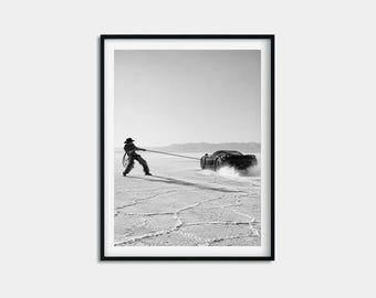 Cowboy Lassoing Hypercar Print, Salt Flats Rodeo Poster, Horsepower Wall Art