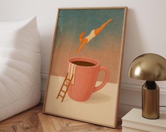 Surrealer Kaffeetaucher Kunstdruck