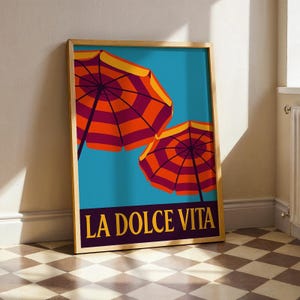 La Dolce Vita Strandschirm Poster - Retro italienischer Sommer Wandkunst, Vintage Urlaub ästhetischer Druck