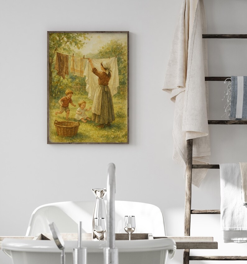 Vintage Laundry Day Print: Cottagecore Family Art - Etsy