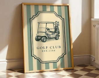 Vintage Golf Club Poster – Retro Green Striped Wall Art for Golfer’s Lounge or Man Cave