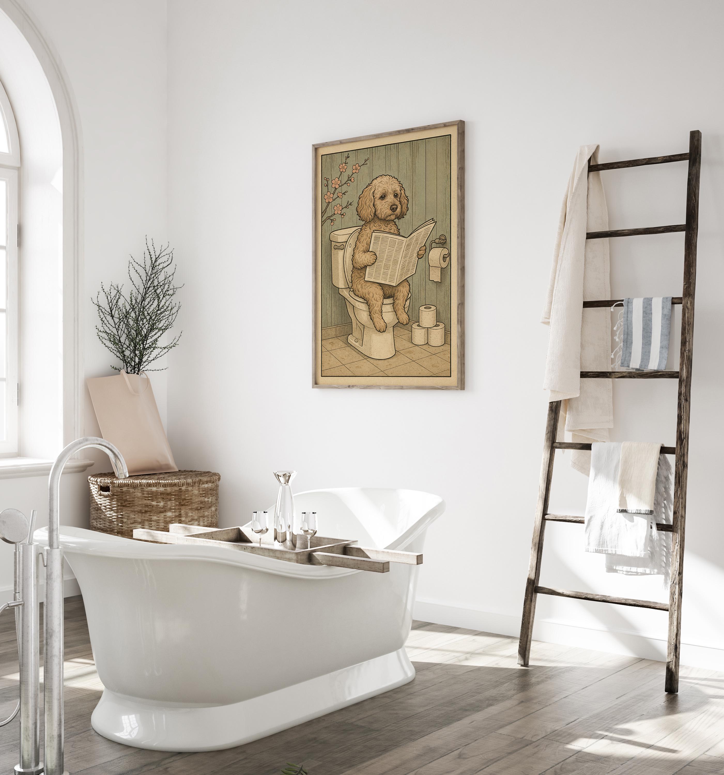 Animaux Assis Sur Les Toilettes Lecture Un Journal Imprime Affiche Drôle Salle Bain Décor Image