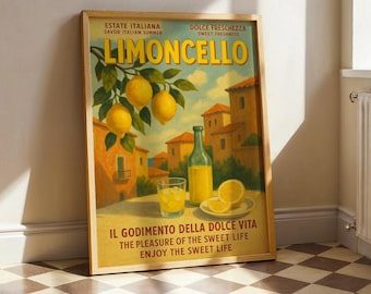 Limoncello Poster, Italian Kitchen Wall Art, Vintage Summer Drink Print, Amalfi Coast Decor, Lemon Bar Art, Gift for Italy Lovers