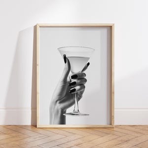 Schwarzweiß-Martini-Druck | Minimalistischer Cocktail Print | Bar Warenkorb Wand Kunst | Moderne Wanddekoration | Bar-Druck