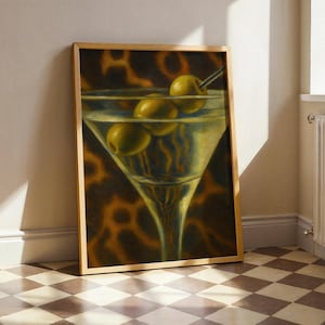 Martini Glass Leopard Print Poster: Chic Bar Cart Wall Art