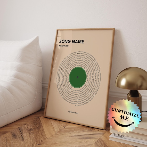 Custom Song Lyrics Print, Personalized Vinyl Record Poster, Music Gift for Anniversary or Wedding, Optional Frame
