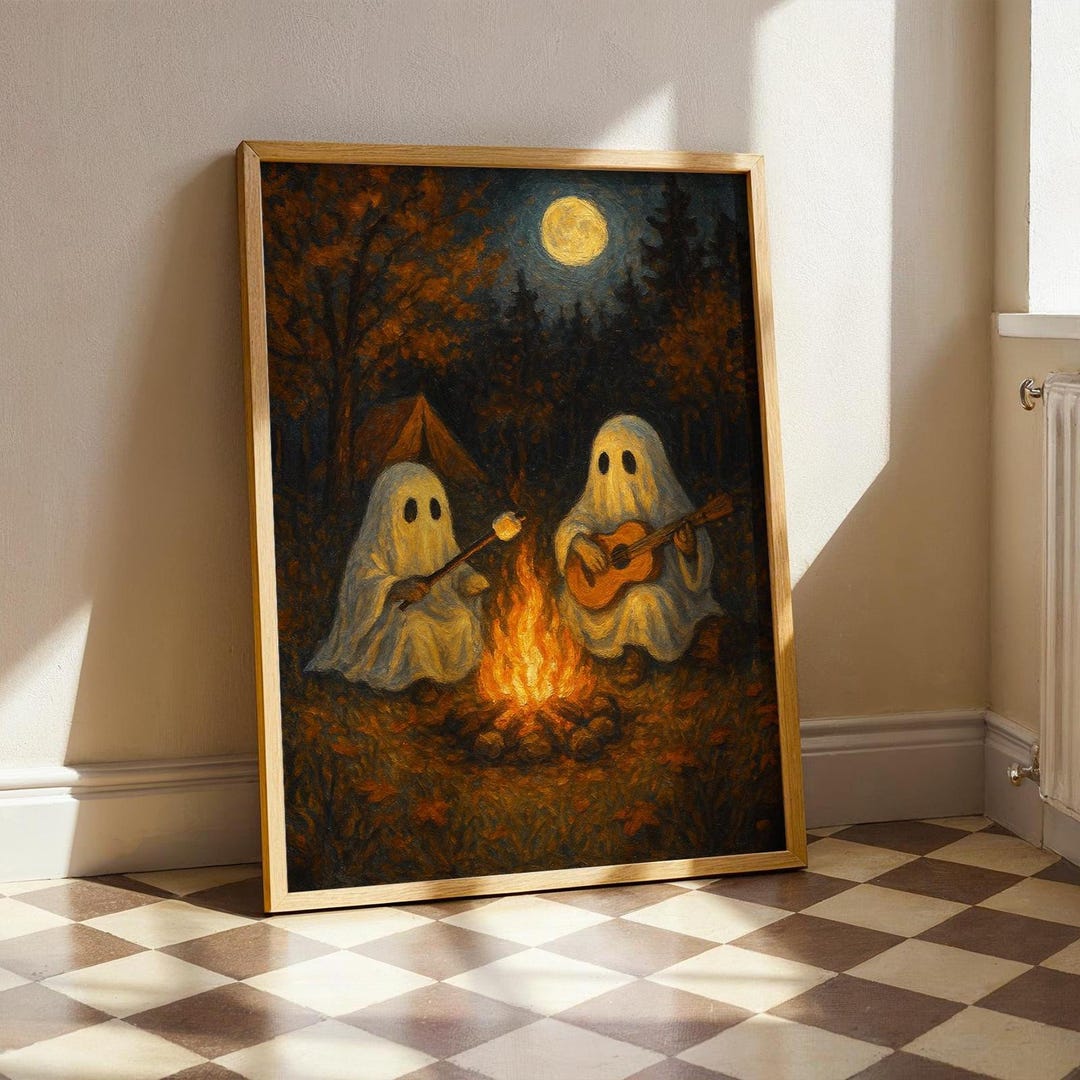 Ghost Campfire Poster – Cozy Halloween Ghost Wall Art, Autumn Spooky ...