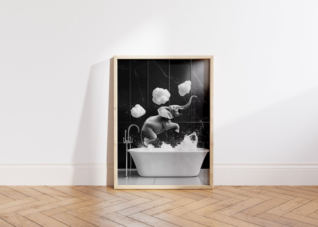 Funny Elephant in Tub Print: Whimsical Bathroom Wall Art - Etsy