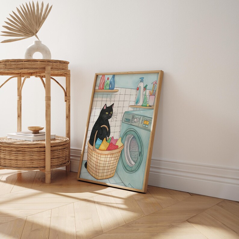 Black Cat Laundry Room Print, Laundry Day Print, Laundry Room Poster ...