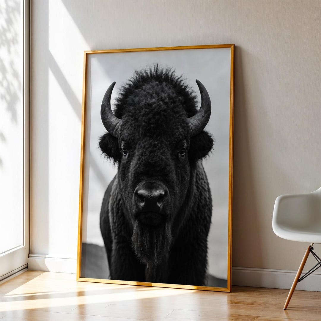 Black and White Bison Buffalo Print – Minimalist Western Wildlife ...