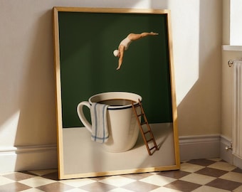 Surrealistischer Kaffeetaucher Kunstdruck, Modernes Küchen Dekor