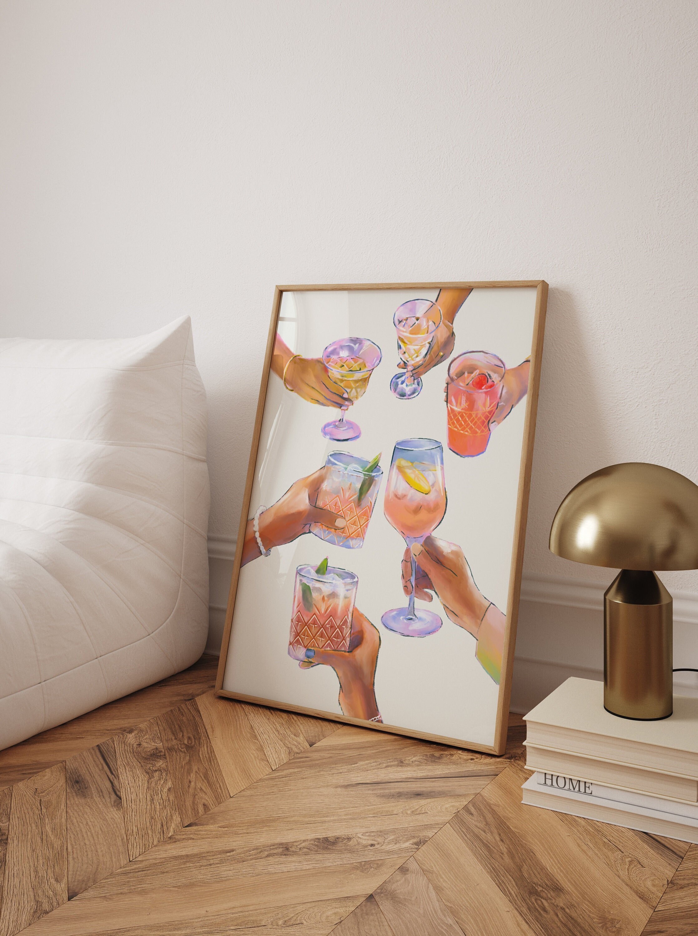 Cheers Wall Art, Cocktails Poster Print, Bar Cart Print, Girly Wall Art, Trendy Girly Print, Retro Kitchen Wall Art, High Quality Print
