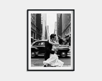Manhattan Embrace Print, Windswept Passion Poster, Grayscale Wedding Gift Wall Art