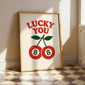 Lucky You Minimalist Print, Lucky Dice Red Wall Decor, Retro Wall Art Poster, Lucky Number, Vintage Vibe, Vintage Poster, High Quality Print