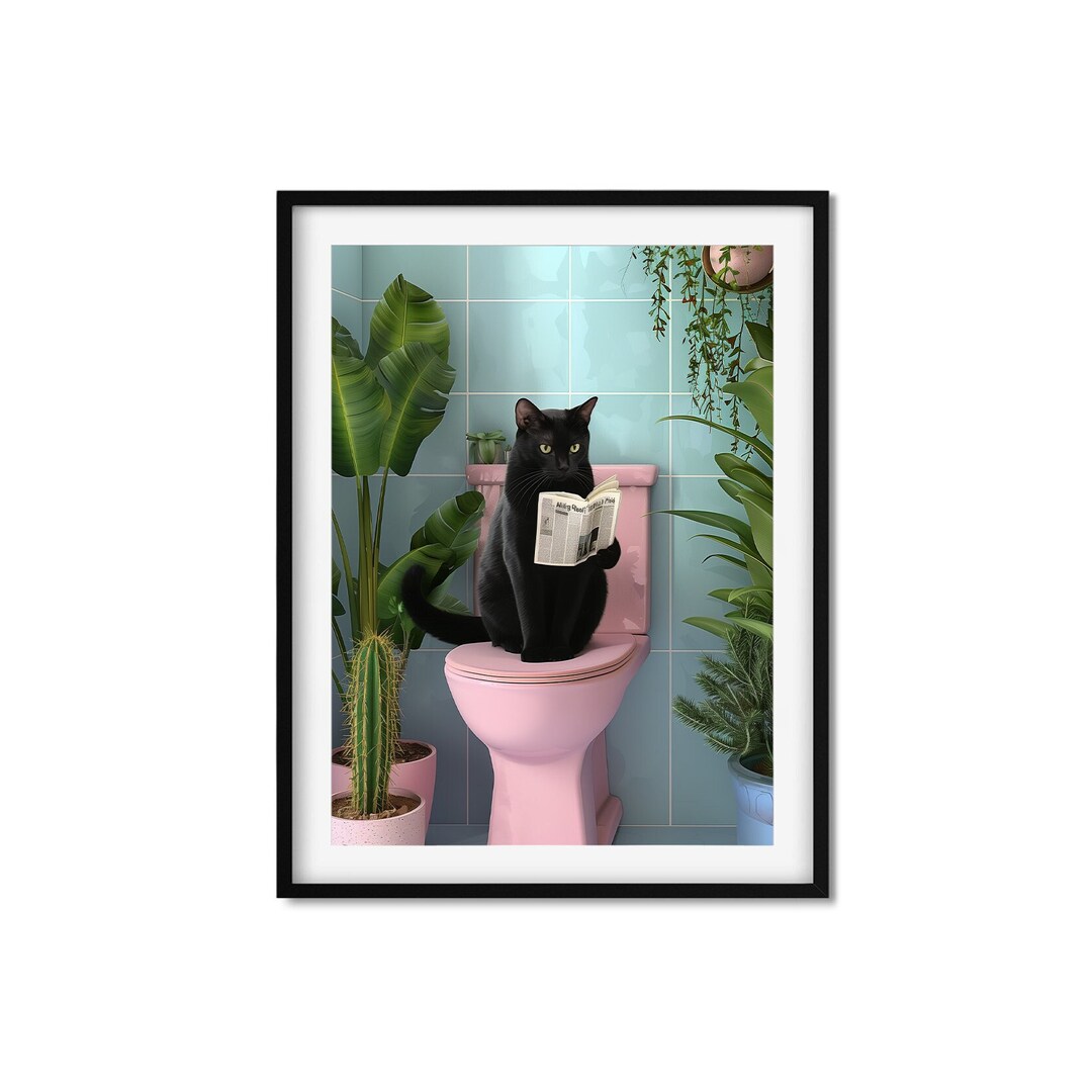 Funny Black Cat Bathroom Art Print: Toilet Humor Poster - Etsy