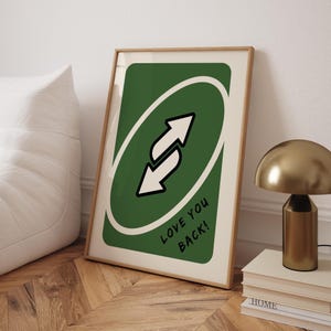 Impresión "Te amo de vuelta" - Divertida tarjeta inspirada en UNO "Te amo de vuelta", un bonito póster invertido para regalar