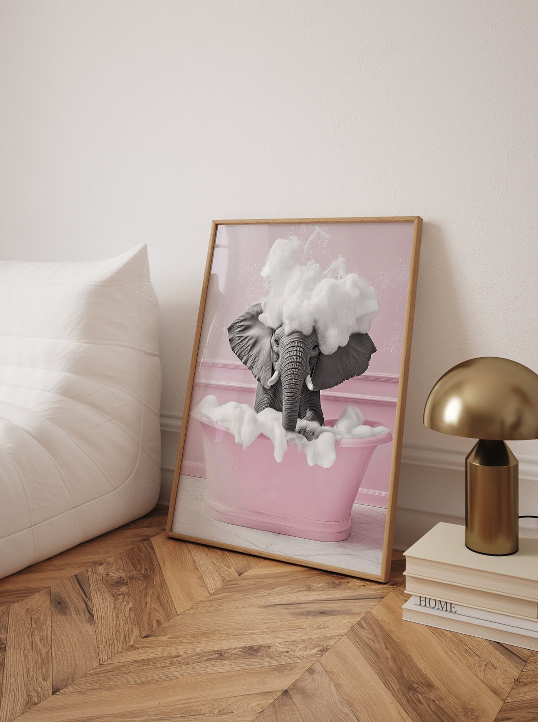 Funny Elephant in Tub Print: Pink Bathroom Wall Art - Etsy