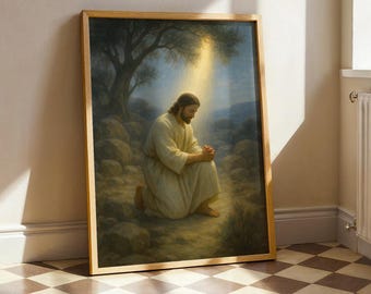 Jesus betende Malerei - Friedliche christliche Wandkunst, religiöses Poster für Zuhause