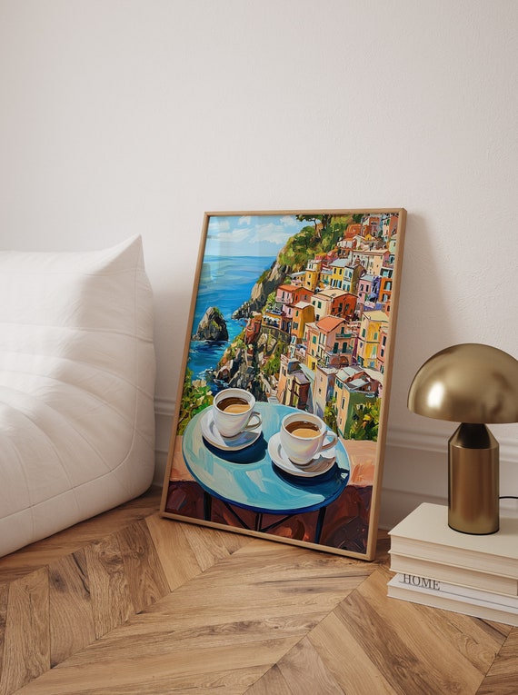 Italian Espresso Art Print, Amalfi Coast Positano Poster, Coffee Lover Gift, Espresso Wall Art, Trendy Kitchen Wall Art, Kitchen Poster Art