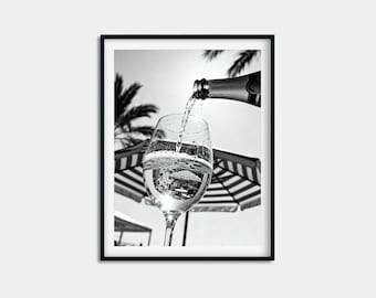 Bubbly Pour Print, Poolside Parasol Reflection Poster, Happy Hour Wall Art