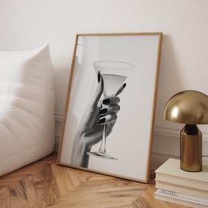 Schwarzweiß-Martini-Druck | Minimalistischer Cocktail Print | Bar Warenkorb Wand Kunst | Moderne Wanddekoration | Bar-Druck