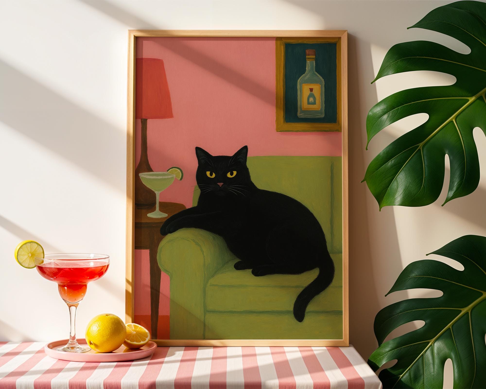Black Cat Margarita Poster | Retro Cocktail Cat Wall Art | Funny Lounge ...